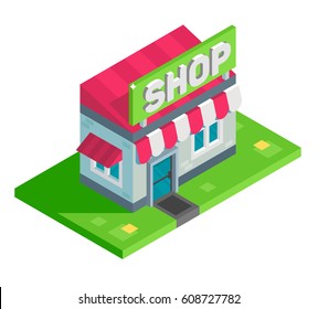 A Vector Illustration Of Isometric Shop. Isolated Retail Store Concept.