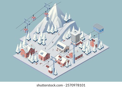 A vector illustration of Isometric Skiing Winter Resort