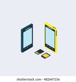 Vector Illustration of Isometric Smartphone with sim and memory cards