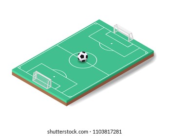 Vector illustration isometric soocer ball on sport football field