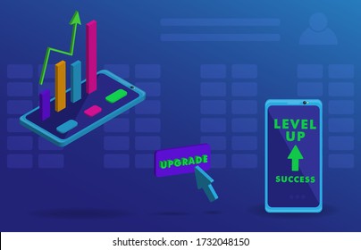 Vector Illustration of Isometric statistic on phone mobile