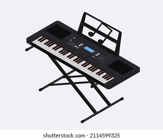 vector illustration in isometric style on the theme of music, musical instruments, art: piano, synthesizer,  electric piano