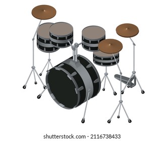 vector illustration in isometric style on  the theme of music, musical instruments, art: drum set