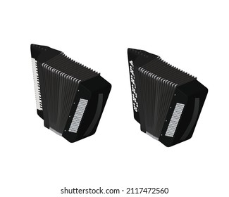 vector illustration in isometric style on the theme of musical instruments and folk music: button accordion and accordion