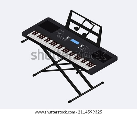 vector illustration in isometric style on the theme of music, musical instruments, art: piano, synthesizer,  electric piano