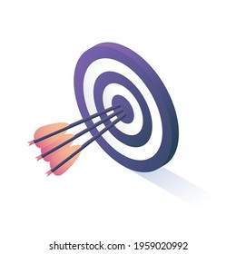 Vector illustration. Isometric Target and arrows are isolated on a white background. Isometric icon for your projects.
