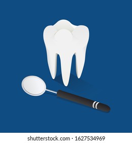 Vector illustration. Isometric tooth with a medical instrument.