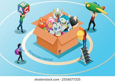 A vector illustration of Isometric Toy Donation Concept
