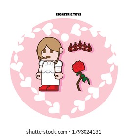 vector illustration of isometric toy girl wearing a weddinggown