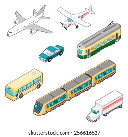 A vector illustration of Isometric Transportation Icons. Isometric Transport Icons. Various modes of transport.