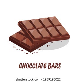 Vector illustration of isometric view chocolate bars with crumbs, stack of cocoa snacks, sweet and dessert food