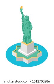 Vector illustration of a isometric view of the Statue of Liberty on Liberty Island in New York City