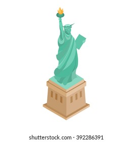 Vector illustration of a isometric view of the Statue of Liberty on Liberty Island in New York.