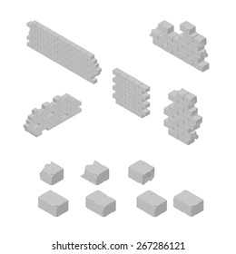 A vector illustration of an isometric wall with elements.
Brick Wall.
Isometric bricks.