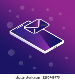 Vector illustration - isometric white smartphone with new mail icon