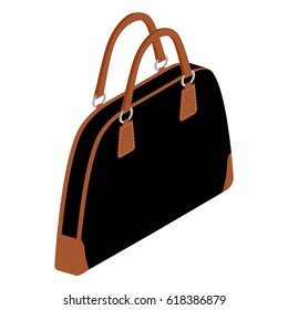 Vector illustration isometric woman brown fashion bag icon. Handbag model isolated on white background. Female bag