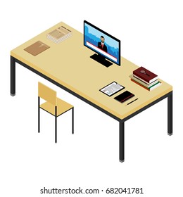 Vector illustration isometric working place. 