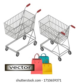 Vector illustration isometry baskets for products equipment in the store