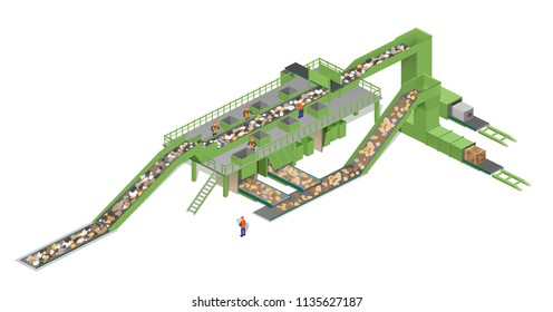 vector illustration isometry. garbage processing plant, garbage processing, ecology, green, nature conservation