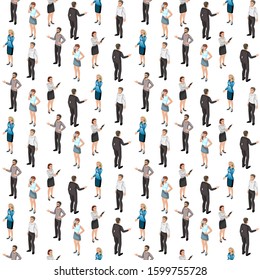 Vector illustration isometry people standing talking business partners seamless background