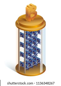 vector illustration isometry. Video cards, bitcoin farm of the future, icon, web illustration