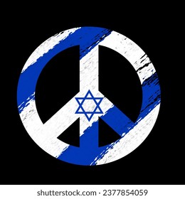 Vector illustration of Israel flag. Symbol or sign of peaceful with color of Israel flag on black background. Peace of Israel. Return peace to the Jews. Goodwill during war. Israeli-Palestinian War.