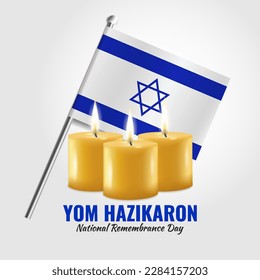 Vector Illustration of Israel Memorial Day. Banner with flag and candles.
