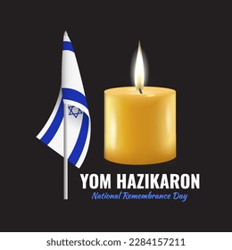 Vector Illustration of Israel Memorial Day. Banner with flag and candle.
