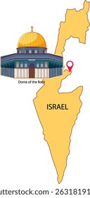 Vector illustration of Israel's map with the Dome of the Rock highlighted. Features bold colors and clear composition
