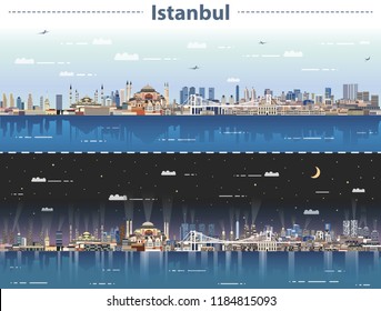 vector illustration of Istanbul city skyline at day and night vector illustration of Istanbul city skyline at day and night