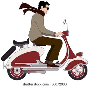 Vector illustration of an Italian boy on a scooter