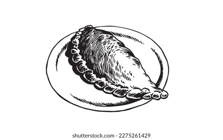 Vector illustration of Italian calzone on a plate, food element for design