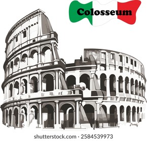 Vector illustration of italian Colosseum image, italian architecture icon, Colosseum sketch image