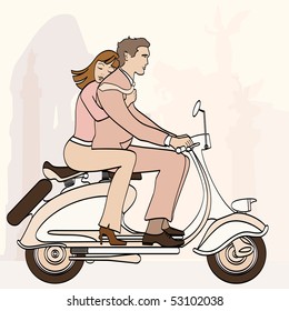 Vector illustration of an Italian couple on a scooter