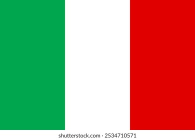 Vector illustration of the Italian flag featuring green, white, and red vertical stripes. Ideal for patriotic projects, cultural representations, and national pride themes