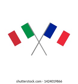 Vector illustration of the italian flag and the french flag crossing each other representing the concept of friendship and cooperation