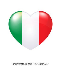 Vector illustration with Italian Flag in Heart on white background. Independence Day of Italia. National patriotic emblem, sticker or souvenir. Love symbol to the country. EPS10