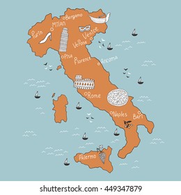 Vector illustration of Italian map. Travel poster or travel card