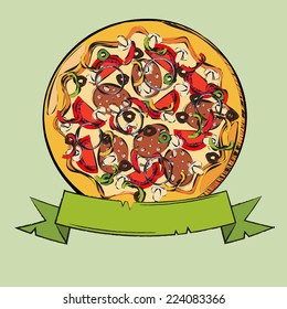 Vector illustration of italian pizza. Hand drawn