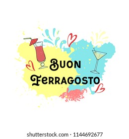 Vector illustration for italian traditional august holiday  Ferragosto or Catholic feast of the Assumption of Mary. Happy Ferragosto in italian language. Template , banner, logo, print, poster, sale.