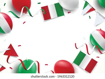 Vector Illustration of Italy Holiday. Background with balloons, flags