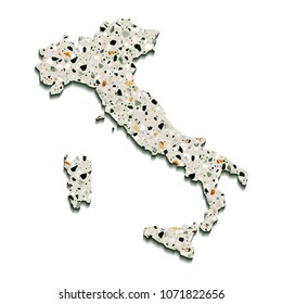 Vector illustration of Italy map filled with Terrazzo flooring pattern. Classic italian type of floor in Venetian style composed of natural stone, granite, quartz, marble, glass and concrete