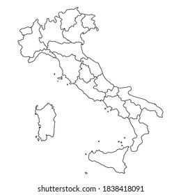 Vector illustration italy map outline on white isolated background. 