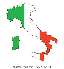 Vector illustration of Italy map overlaid with the national flag, highlighting the country's geographic outline combined with its national colors.