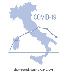 Vector illustration Italy map Schedule Reduction sharp drop of sick people Covid-19 Defeat coronavirus Without new infections Stop Pandemic 2019-nCoV Dangerous pathogen respiratory corona virus ncov