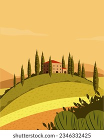 Vector illustration. Italy, Tuscany. Design for poster, banner, packaging, postcard.