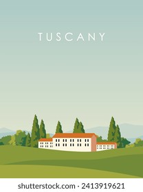 Vector illustration. Italy, Tuscany. Poster design, vertical banner, postcard. Cartoon style, minimalism. Trips.