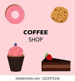 Vector illustration of items from a coffee shop on a white background. The objects can be used to design various menus, brochures, posters, flyers.