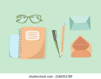 Vector illustration of items for writing a letter.