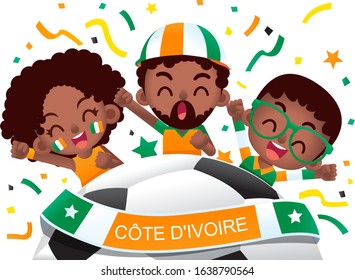 Vector illustration of Ivory coast, Côte d'ivoire football fans characters celebrating